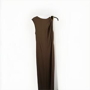 Ralph Lauren Keilly Sleeveless Gown Stretch Gold Accent Brown Size 2 NWT